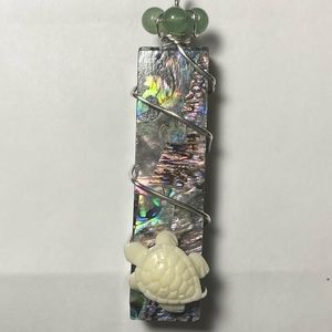 Abalone, aventurine, stone turtle pendant